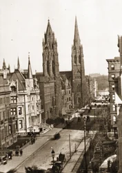 Kúriák és templomok az 5th Avenue-n, a Central Park alatt, New York City, 1884 körül